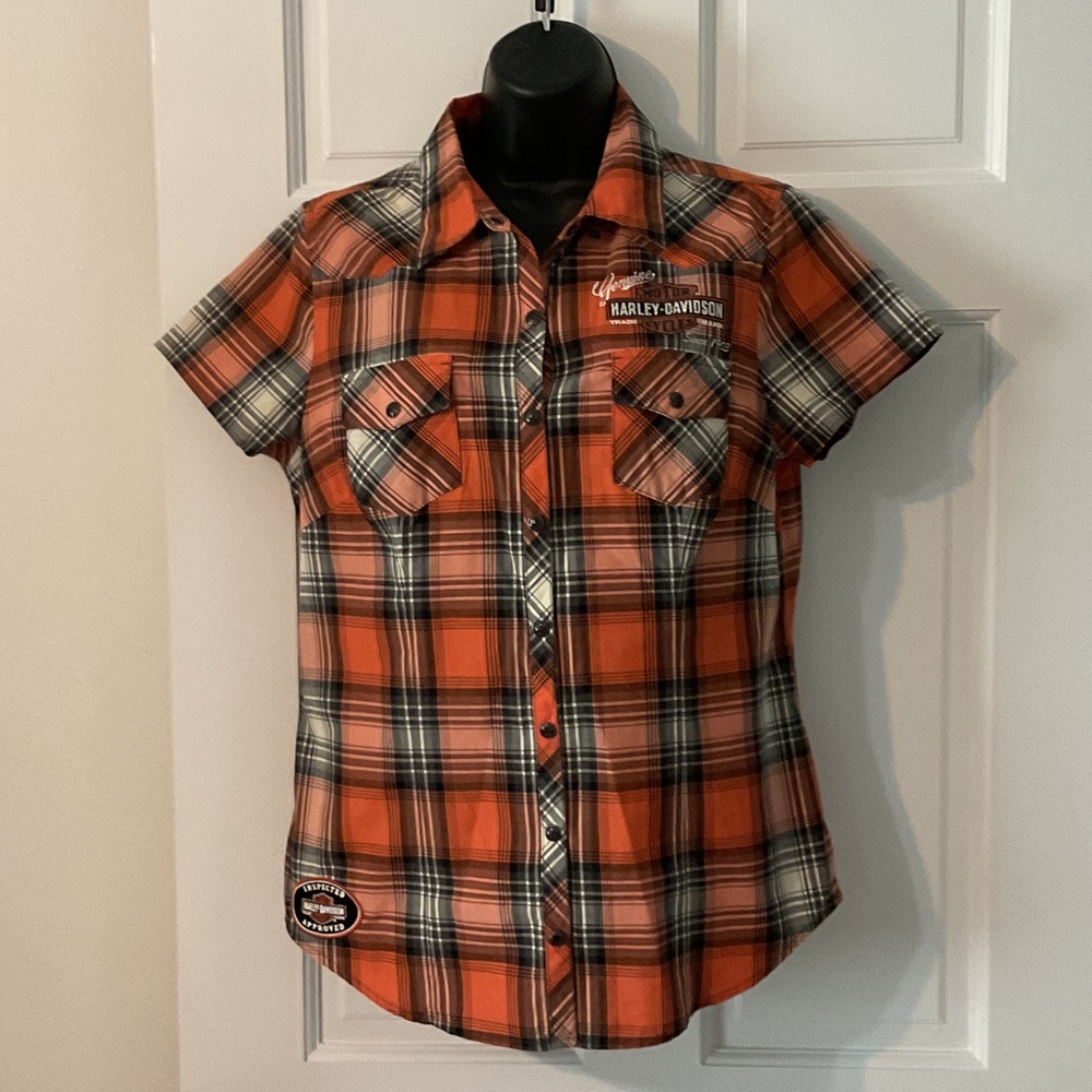 Harley-Davidson Kids Checkered Orange Shirt